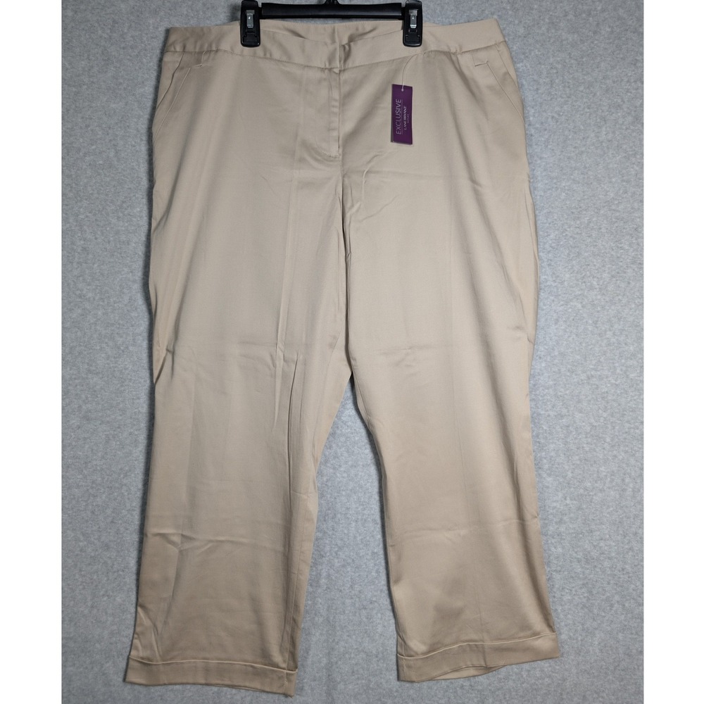 Lane Bryant Womens Trousers Size 18 Khaki Beige Cotton Stretch Cuffed Cropped